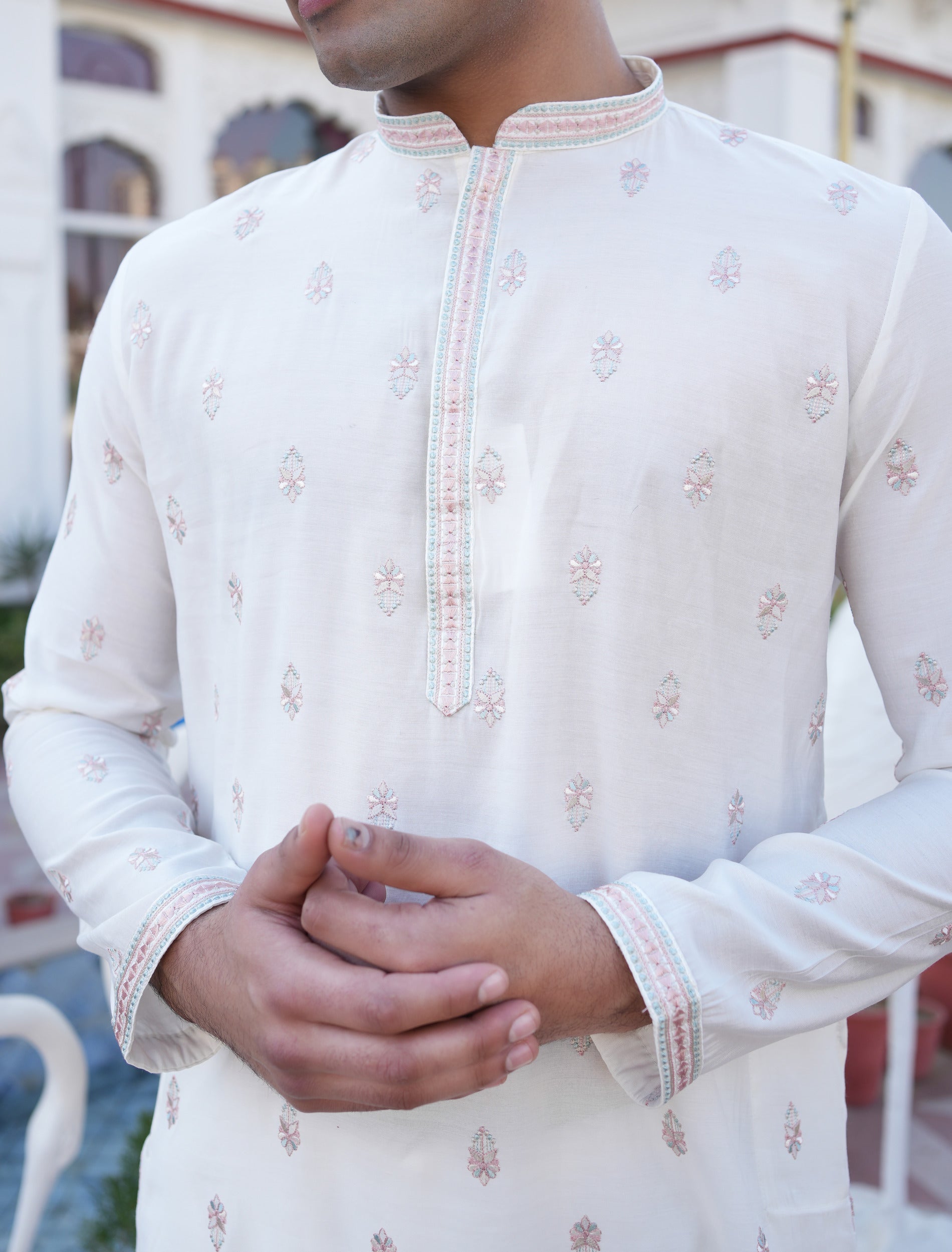 Cream Embroidered Kurta